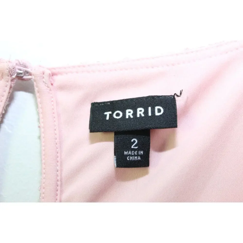 Torrid Sparkle Lace Skater Dress Belted V-Neck Pink Plus Size 2 2X *Read H13562 - Picture 6 of 16